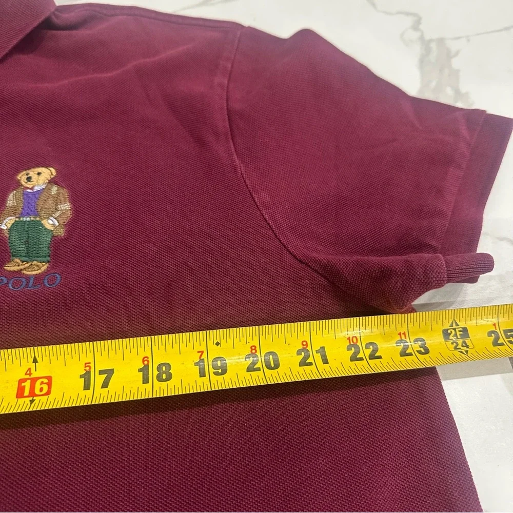 Polo Ralph Lauren Men's Sz XL Burgundy Polo Bear Custom Slim Fit Mesh Polo Shirt